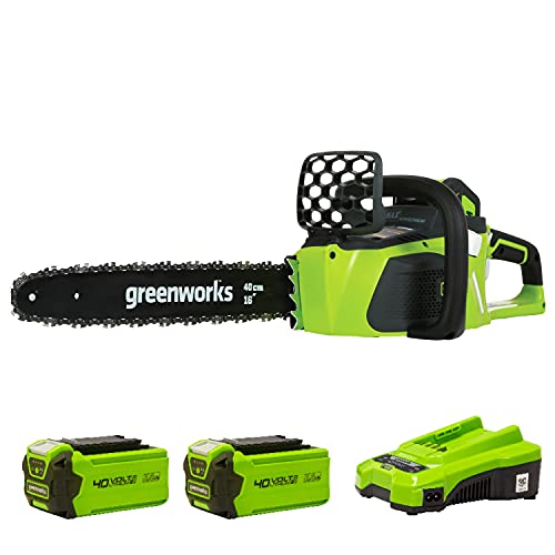 Greenworks Akku-Kettensäge GD40CS40K2x (Li-Ion 40V 11 m/s Kettengeschwindigkeit 40cm Schwertlänge 180ml Öltankvolumen leistungsstarker brushless Motor inklusive 2x 2Ah Akku und Ladegerät) von Greenworks