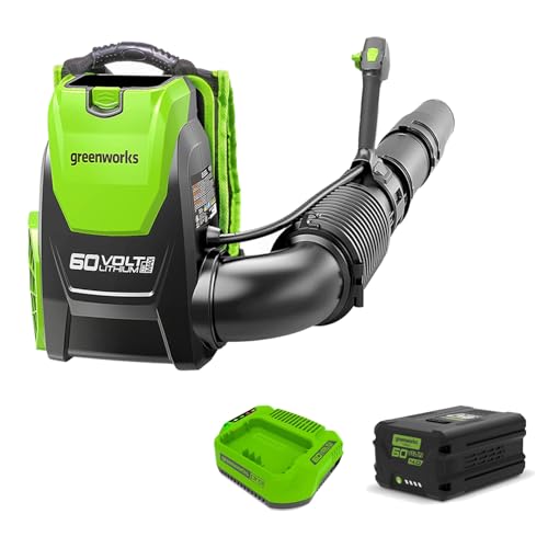 Greenworks Axial Akku-Laubbläser GD60BPB (Li-Ion 60V 260km/h Luftgeschwindigkeit 1050m³/h Luftdurchsatz, Rückenlaubbläser mit 4Ah Akku und Ladegerät) von Greenworks