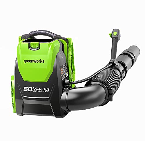 Greenworks Axial Akku-Laubbläser G60AB (Li-Ion 60V 260km/h Luftgeschwindigkeit 1050m³/h Luftdurchsatz Rückengurt für Batterie mit elektronischer Drehzahlregelung ohne Akku und Ladegerät) von Greenworks