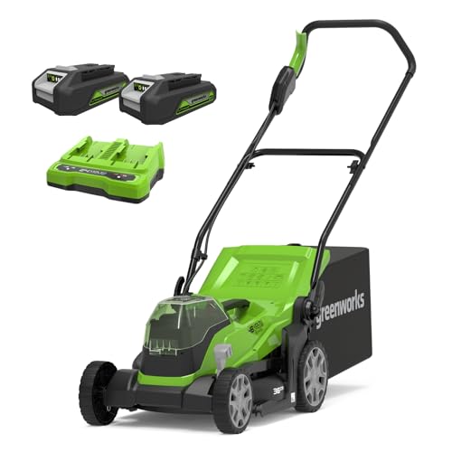 Greenworks 48V (2x24V) Kabelloser Akku Rasenmäher für Flächen bis zu 210 m², 36 cm Schnittbreite, 40-Liter-Sack PLUS zwei 2 x 24V 2Ah Akkus & Doppelladegerät, 3 Jahre Garantie, G24X2LM36K2X von Greenworks