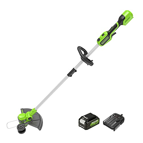 Greenworks 24V Akku Rasentrimmer & Kantenschneider mit Rad für mittelgroße Gärten, 33cm Schnittbreite, automatischer Vorschub 2mm Nylonfaden, 24V 4Ah Akku & Ladegerät, 3 Jahre Garantie GD24LT33K4 von Greenworks