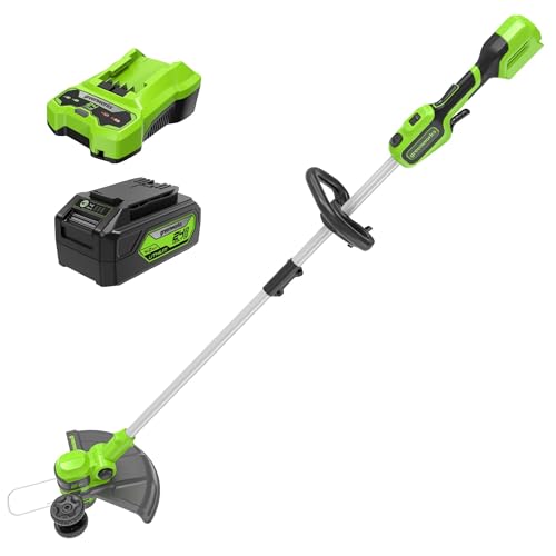 Greenworks 24V Akku Rasentrimmer & Kantenschneider mit Rad für mittelgroße Gärten, 33cm Schnittbreite, automatischer Vorschub 2mm Nylonfaden, 24V 4Ah Akku & Ladegerät, 3 Jahre Garantie GD24LT33K4 von Greenworks