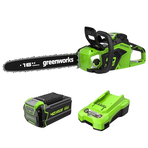 40V Akku-Kettensäge Greenworks mit bürstenlosem Motor GD40CS18, 40cm Blattlänge, 20 m/s Kettengeschwindigkeit, 3,81 kg, 3 Jahre Garantie & 40V 4Ah Lithium-Ionen-Akku + 2A Universal Akku Ladegerät 40V Akku-Kettensäge Greenworks mit bürstenlosem Motor GD40CS18, 40cm Blattlänge, 20 m/s Kettengeschwindigkeit, 3,81 kg, 3 Jahre Garantie & 40V 4Ah Lithium-Ionen-Akku + 2A Universal Akku Ladegerät von Greenworks