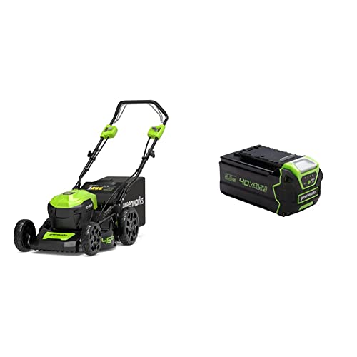Greenworks GD40LM46SP Selbstfahrender Akku Rasenmäher mit bürstenlosem Motor für größere Flächen bis zu 600 m², 46 cm Schnittbreite, 55-Liter-Sack OHNE 40 V Akku und Ladegerät & 40V Akku G40B4 von Greenworks