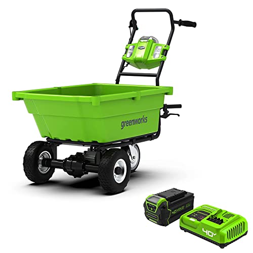 Greenworks Gartenkarre Akku Gartenwagen 40 V 100 kg Höchstlast Selbstfahrende 3 Rad Trolley Schubkarre Geschwindigkeitsregelung für den Außenbereich 4Ah Akku G40GC von Greenworks