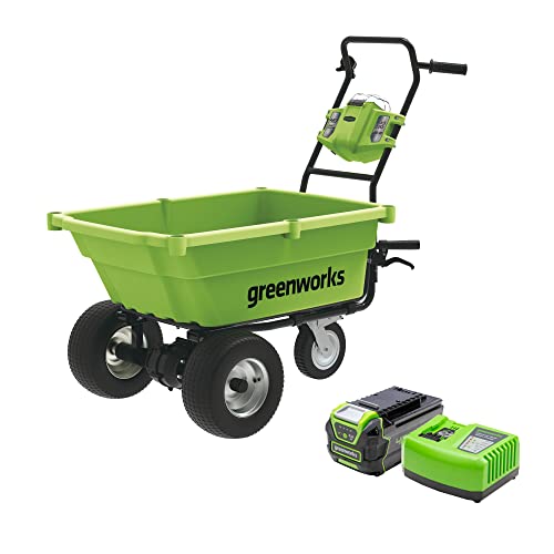 Greenworks Gartenkarre Akku Gartenwagen 40 V 100 kg Höchstlast Selbstfahrende 3 Rad Trolley Schubkarre Geschwindigkeitsregelung für den Außenbereich 5Ah Akku G40GC von Greenworks