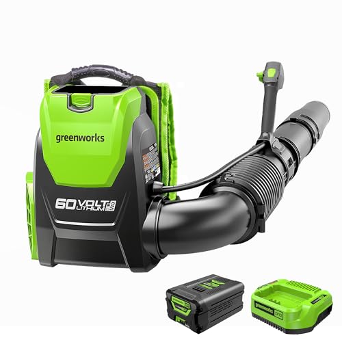 Greenworks Laubbläser GD60BPB 60 V Li-Ion, Luftgeschwindigkeit 260 km/h, 1050 m³/h, Heckbläser mit 4 Ah Akku und Ladegerät von Greenworks