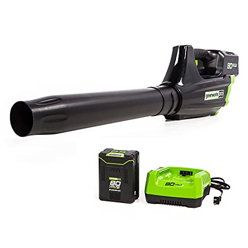 Greenworks Pro 80 V (125 MPH / 500 CFM) schnurloses axiales Laubbläser, 2,0 Ah Akku und Ladegerät im Lieferumfang enthalten GBL80300 von Greenworks