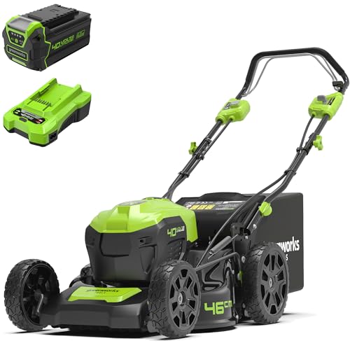 40V Akku-Rasenmäher Greenworks selbstfahrend mit bürstenlosem Motor für größere Flächen bis zu 600m² GD40LM46SP, 46cm Schnittbreite, 3 Jahre Garantie & 40V 4Ah Lithium-Ionen-Akku & 2A Ladegerät Kit 40V Akku-Rasenmäher Greenworks selbstfahrend mit bürstenlosem Motor für größere Flächen bis zu 600m² GD40LM46SP, 46cm Schnittbreite, 3 Jahre Garantie & 40V 4Ah Lithium-Ionen-Akku & 2A Ladegerät Kit von Greenworks