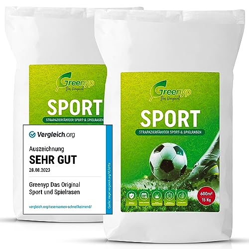 Greenyp® Sport I strapazierfähiger Sport-& Spielrasen I 20kg für 800m² I Sportrasen Grassamen Rasensamen Rasensaat Gras Nachsaat schnellkeimend [SET] von Greenyp Das Original