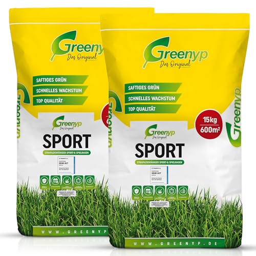 Greenyp® Sport I strapazierfähiger Sport-& Spielrasen I 20kg für 800m² I Sportrasen Grassamen Rasensamen Rasensaat Gras Nachsaat schnellkeimend [SET] von Greenyp Das Original