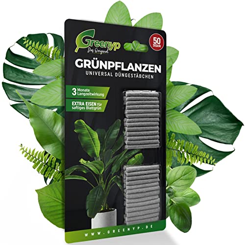 Greenyp 100x Universal Grünpflanzen Düngestäbchen für alle Grünpflanzen, Zimmerpflanzen und Balkonpflanzen I Universaldünger NPK Dünger Langzeitdünger mit Extra Eisen und 3 Monate Düngekraft von Greenyp Das Original