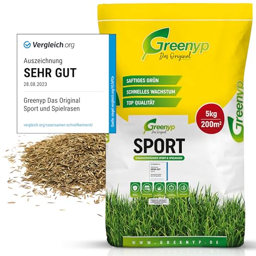 Greenyp Sport I strapazierfähiger Sport-& Spielrasen I 5kg für 200m² I Sportrasen Grassamen Rasensamen Rasensaat Gras Nachsaat schnellkeimend Greenyp Sport I strapazierfähiger Sport-& Spielrasen I 5kg für 200m² I Sportrasen Grassamen Rasensamen Rasensaat Gras Nachsaat schnellkeimend von Greenyp Das Original