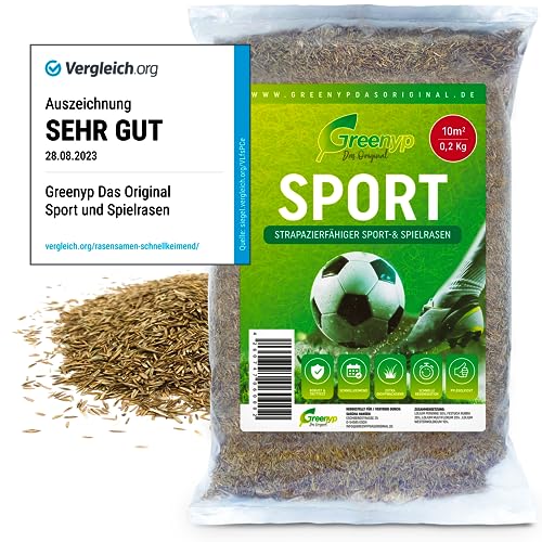 Greenyp® Sport I strapazierfähiger Sport-& Spielrasen I 0,2kg für 10m² I Sportrasen Grassamen Rasensamen Rasensaat Gras Nachsaat schnellkeimend von Greenyp Das Original