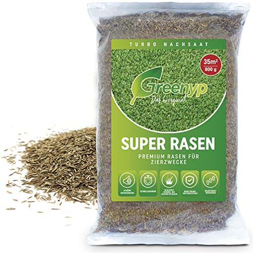 Greenyp® Super Rasen I sattgrüner Premium Zierrasen Nachsaat I Traumrasen Grassamen Rasensamen Rasensaat Gras besonders dichtwachsend 0,8kg für 35m² von Greenyp Das Original