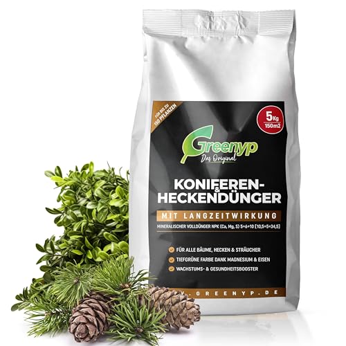 Greenyp Universal Heckendünger I 10kg für 300m² I für alle Bäume, Sträucher & Hecken I Koniferen Langzeitdünger mit Eisen + Magnesium und 3 Monate Düngekraft I Schnelles Wachstum Neuanpflanzungen von Greenyp Das Original