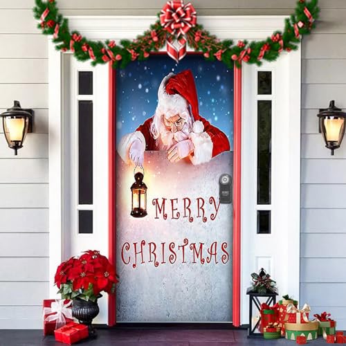 Greenyre Weihnachten Tür Abdeckung Dekoration,91cm x 203cmWeihnachtsmann Tür Decke Weihnachten Tür Hängen Banner Hintergrund, Weihnachtsbanner für Haus Haustür Veranda Weihnachten Deko von Greenyre