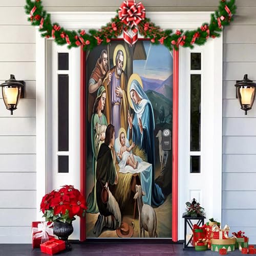 Greenyre Weihnachten Tür Abdeckung Dekoration,91cm x 203cmWeihnachtsmann Tür Decke Weihnachten Tür Hängen Banner Hintergrund, Weihnachtsbanner für Haus Haustür Veranda Weihnachten Deko von Greenyre