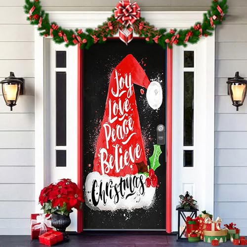 Greenyre Weihnachten Tür Abdeckung Dekoration,91cm x 203cmWeihnachtsmann Tür Decke Weihnachten Tür Hängen Banner Hintergrund, Weihnachtsbanner für Haus Haustür Veranda Weihnachten Deko von Greenyre