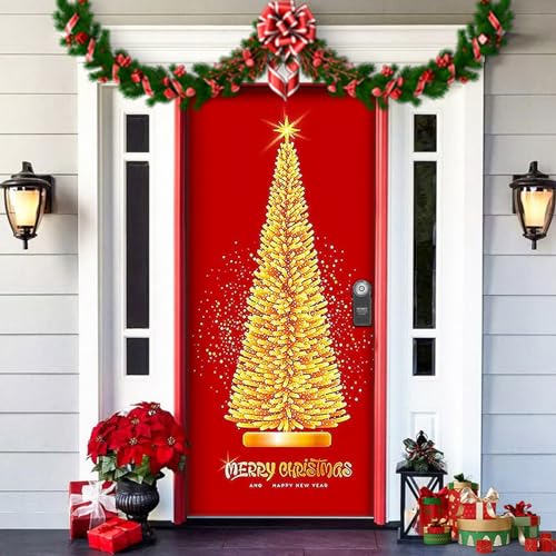 Greenyre Weihnachten Tür Abdeckung Dekoration,91cm x 203cmWeihnachtsmann Tür Decke Weihnachten Tür Hängen Banner Hintergrund, Weihnachtsbanner für Haus Haustür Veranda Weihnachten Deko von Greenyre