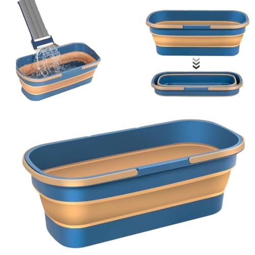 Greenyre Großer Flachmop Putzeimer, Flacher Wischmopp Eimer, Großer Flach Mopp Bodenwischer Großer Faltbarer tragbarer Moppeimer,Braun-blau Eimer(mopp Nicht Enthalten), DHDEG562124BKMM von Greenyre