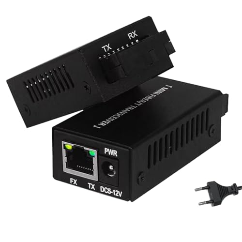 Greethga 10/100M Mini-Glasfaser-Medienkonverter Fibra Optic 20KM SC-Anschluss Singlemode 155 Mbit/S Glasfaser-Transceiver Schwarz EU-Stecker 1Set von Greethga