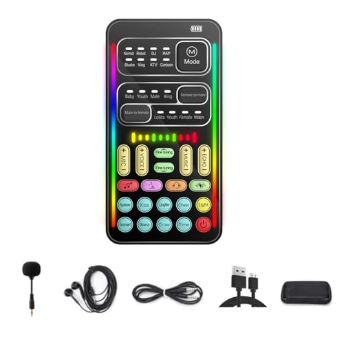 Greethga I9 Voice Changer Komplettset mit Mehreren Audioeffekten, Bluetooth-Live-Soundkarten, Ultradünn, Tragbar, Live-Soundkarte, Mikrofon-Werkzeug, Langlebig, Einfache Installation, Einfach zu Bedie von Greethga