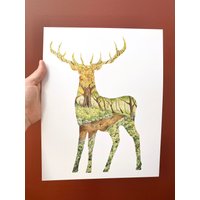 Hirsch Print, Natur Wandkunst, Aquarell Illustration von GregoryKadeWhite