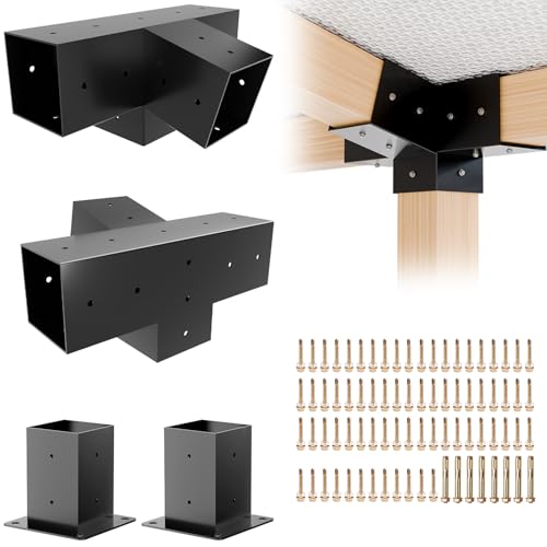 Grehitk Pergola-Set, Pergola-Halterungen (1 x 15° 4-Wege + 1 x 75° 4-Wege + 2 x Pfostensockel) von Grehitk