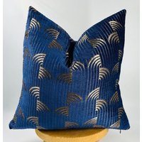 Navy Blue Jacquard Kissenbezug, Luxus Euro Sham, Dekokissen, Luxuskissen, Blau Und Helle Kupferfarbe, Halloween Geschenk, 20x20 von GrejDesign