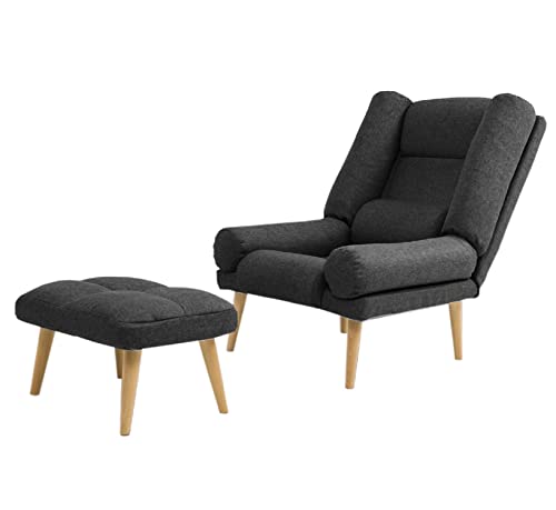 Grekpol Ohrensessel LILA - Sessel mit Hocker - Relaxsessel mit 5-Stufen-Verstellung - Sessel für Wohnzimmer - Lange Fernseh- und Leseabende. Abschalten und genießen! (Dunkelgrau Falcone) von Grekpol
