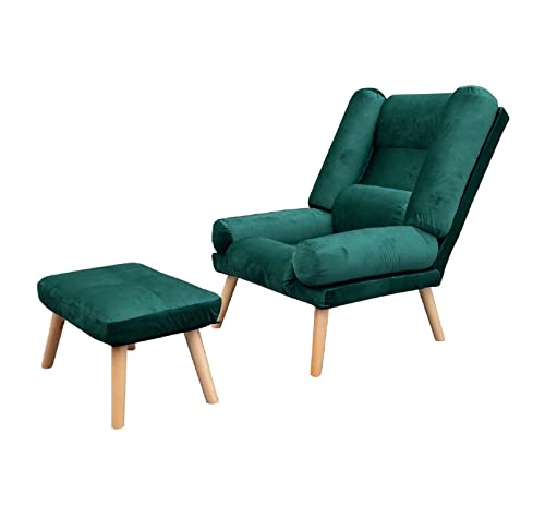 Grekpol Ohrensessel LILA - Sessel mit Hocker - Relaxsessel mit 5-Stufen-Verstellung - Sessel für Wohnzimmer - Lange Fernseh- und Leseabende. Abschalten und genießen! (Monolith 37 Smaragd) von Grekpol