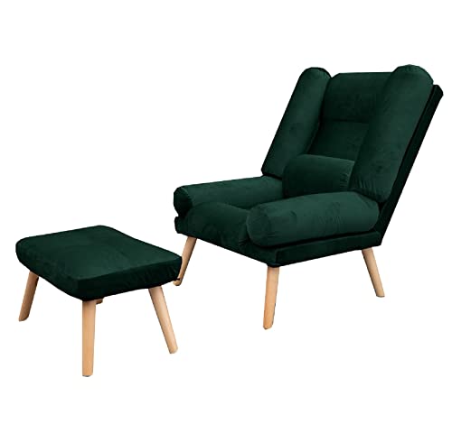 Grekpol Ohrensessel LILA - Sessel mit Hocker - Relaxsessel mit 5-Stufen-Verstellung - Sessel für Wohnzimmer - Lange Fernseh- und Leseabende. Abschalten und genießen! (Amore Velvet Grün 4311 Forest) von Grekpol
