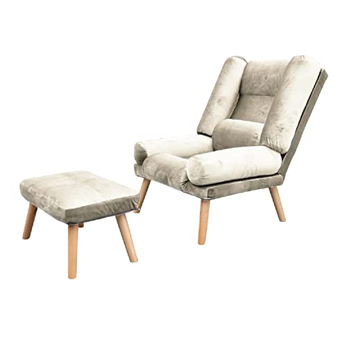 Grekpol Ohrensessel LILA - Sessel mit Hocker - Relaxsessel mit 5-Stufen-Verstellung - Sessel für Wohnzimmer - Lange Fernseh- und Leseabende. Abschalten und genießen! (Monolith 04 Cream) von Grekpol
