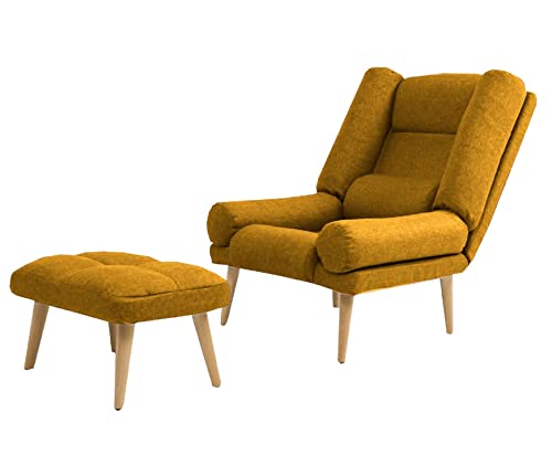 Grekpol Ohrensessel LILA - Sessel mit Hocker - Relaxsessel mit 5-Stufen-Verstellung - Sessel für Wohnzimmer - Lange Fernseh- und Leseabende. Abschalten und genießen! (Samoa 05 Senfgelb) von Grekpol