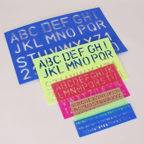 Alphabet- und Zahlenschablonen, 5-teiliges Set (Buchstabengröße 7 mm, 10 mm, 20 mm, 30 mm, 40 mm) von Grekywin