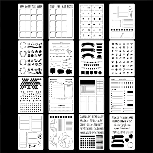 Briefschablonen 16 Pcs Set-Planner Vorlagen für Bullet Journal Scrapbook Tagebuch Notizbuch Journal Journaling 21 x 14.8cm von Grekywin