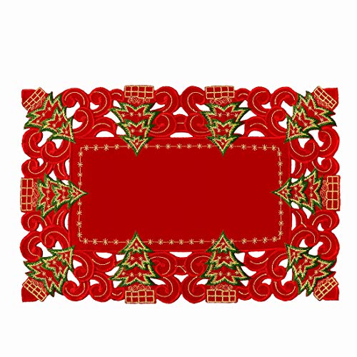 Grelucgo Set mit 6 bestickten Tischsets, Weihnachtsmotiv, Stechpalmenbaum, rechteckig, 30,5 x 45,7 cm von Grelucgo