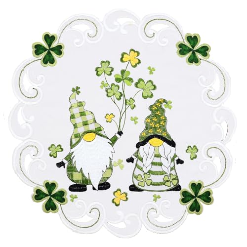 Grelucgo Bestickte Zwerge runde Deckchen Tischsets Set von 4 für St. Patrick's Day, Frühling Urlaub Küche Esstisch Dekoration (rund 38,1 cm) von Grelucgo