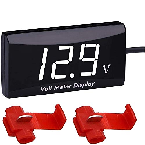 Greluma 1 Stk Car Digital Voltmeter Wasserdichtes DC 12V LED Digital Display Voltmeter für Auto Motorrad Voltage Volt Meter Manometer mit Drahtklemmen von Greluma