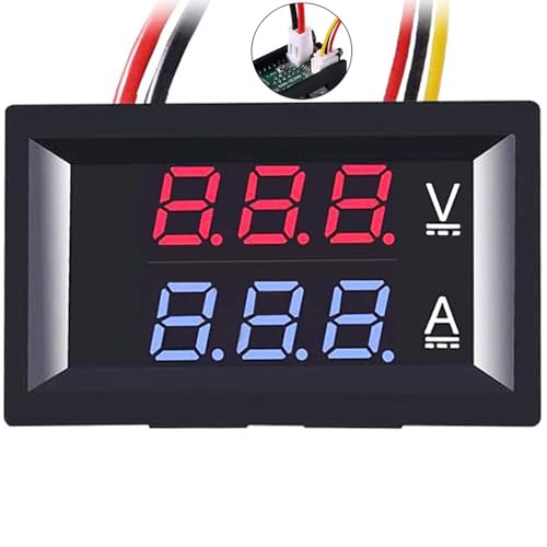 Greluma 1 Stück 0,28 Zoll digitales Voltmeter Amperemeter, DC 100V 10A Ampere Spannungs/Strommessgerät Tester, 0,28 Zoll 3 Bit blaues + rotes Dual LEDAnzeigefeld von Greluma