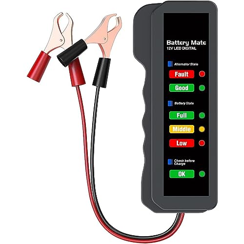 Greluma 1 Stück 12V-Autobatterietester,Kfz-Lichtmaschinentester,Batterieprüfer,Analysator zur Überprüfung von Lichtmaschine und Batterieladesystem,LED-Anzeige von Greluma