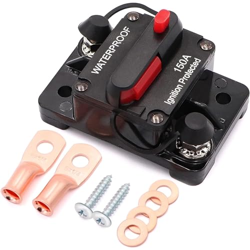 Greluma 1 Stück 150A Leistungsschalter mit manueller Rückstellung für Auto,Marine,Trolling-Motoren,Boot,ATV,manueller Stromschutz für Audiosystem-Sicherung,12V–48V Gleichstrom,wasserdicht von Greluma