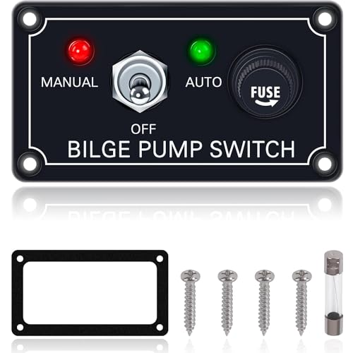 Greluma 1 Stück 3-Wege-Bilgenpumpen-Schalttafel (manuell-aus-automatisch) mit LED-Anzeige, Kippschaltertafel zur Steuerung der 12-V-Gleichstrom-Bilgenpumpe, eingebauter 5-A-Leistungsschalter von Greluma