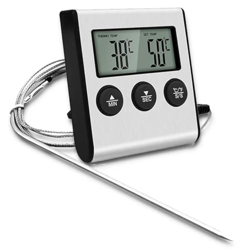 Greluma 1 Stück Großes digitales LCD Fleischthermometer zum Kochen, für Räucheröfen, Küchengrills, Grillthermometer, Zeitschaltuhr mit Temperatursonde aus Edelstahl Greluma 1 Stück Großes digitales LCD Fleischthermometer zum Kochen, für Räucheröfen, Küchengrills, Grillthermometer, Zeitschaltuhr mit Temperatursonde aus Edelstahl von Greluma