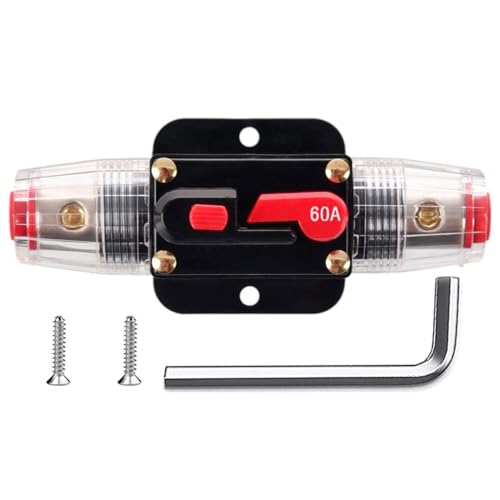 Greluma 1 Stück 60A Inline-Leistungsschalter Reset-Sicherung, 12V-24V DC Reset Sicherungshalter mit manuellem Reset für den Schutz von Automobil Marineboot Audiosystemen von Greluma