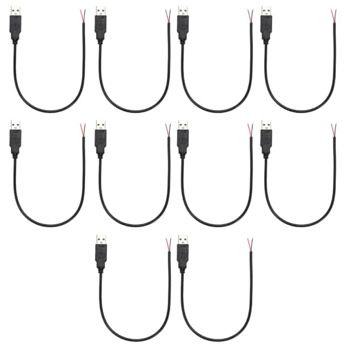 Greluma 10 Stk 0,3 m USB-Pigtail, 22 AWG 2 adriges USB 2.0 Kabel, 2 poliges blankes Kabel mit offenem Ende, 0,3 m langes USB-Steckerkabel, 12 V 3 A USB-Stecker-Stromkabel Greluma 10 Stk 0,3 m USB-Pigtail, 22 AWG 2 adriges USB 2.0 Kabel, 2 poliges blankes Kabel mit offenem Ende, 0,3 m langes USB-Steckerkabel, 12 V 3 A USB-Stecker-Stromkabel von Greluma