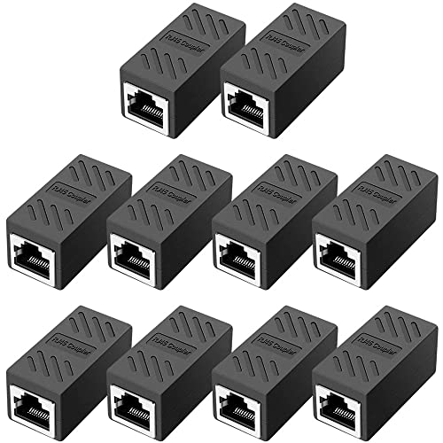 Greluma 10 Stk RJ45-Koppler, Netzwerkkoppler, Ethernet-Steckverbinder, Geschirmter Inline Koppler für Cat7/Cat6/Cat5e/Cat5 Ethernet Kabel Extender-Steckverbinder – Buchse auf Buchse von Greluma