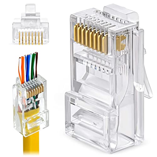 Greluma 100 Stk RJ45-CAT6-Pass-Through-Anschlüsse enden mit vergoldetem Ethernet-Netzwerk-Endstecker von Greluma
