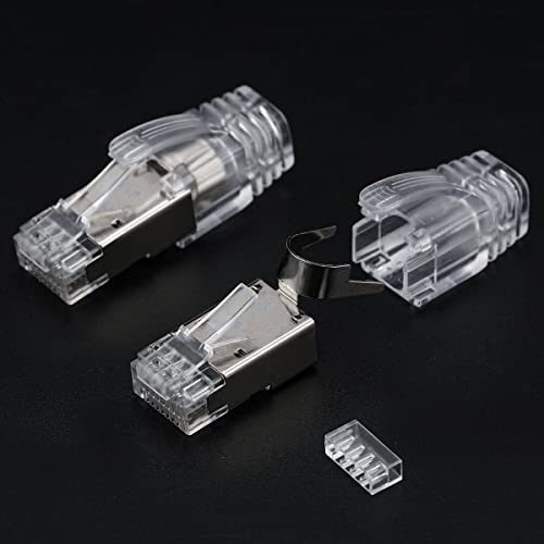 Greluma 12 Stk CAT7-Ende, metall geschirmte RJ45-Steckverbinder, modularer Stecker – FTP 8P8C-Netzwerk-RJ45-Kabel-Crimp-Ethernet-Steckverbinder (Drahtloch 1,5 mm) mit Zugentlastungsschuhen von Greluma